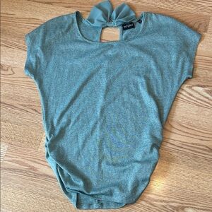 Knit Sage Green Short-Sleeve Top with Bow Back Sz S